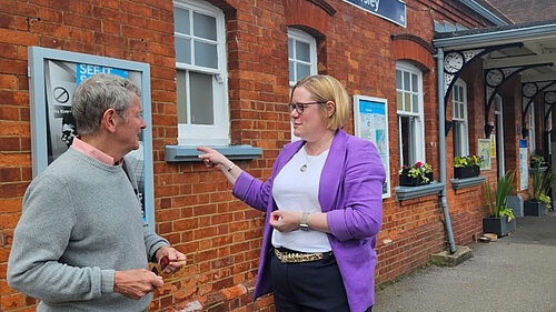 Zoe franklin at Horsley station talking