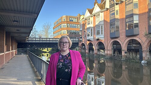 Zöe Franklin stands by River Wey in Guildford