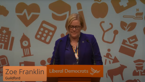Zöe Franklin speaking on stage at Autumn Conference in Bournemouth 2025